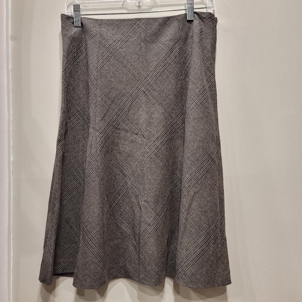 Sz 6P Dalia Collection Petite Charcoal Plaid A-Line Skirt